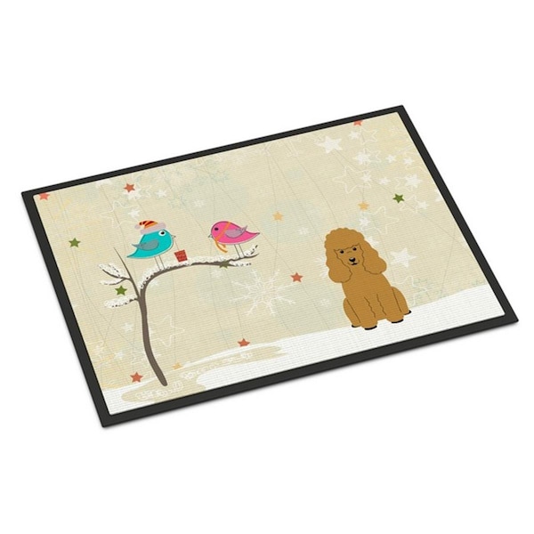 Carolines Treasures Christmas Presents Between Friends Poodle Tan Indoor or Outdoor Mat, 18 x 0.25 x 27 in. BB2541MAT - main
